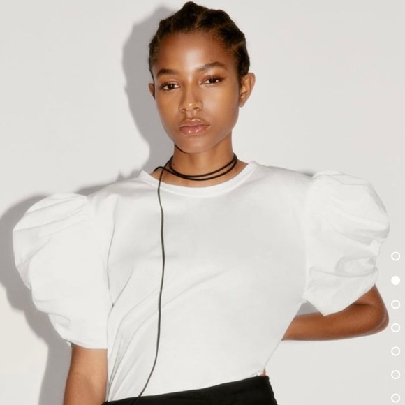 Zara Tops - ZARA White Cotton Puff Sleeve Contrast Blouse Size Small